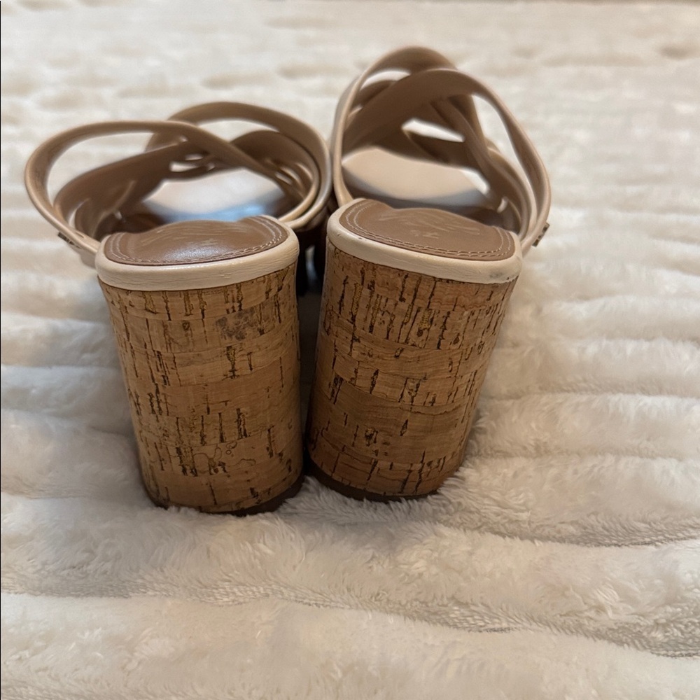 Sam & Libby Neutral Beige Crisscross Cork Wedge Slides - Picture 3 of 6